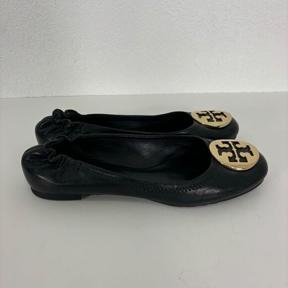Tory Burch Black Leather Reva Ballet Flats - Picture 1 of 11